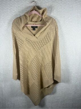 Rhapsody Beige Cable-Knit Cowl Turtleneck Sweater